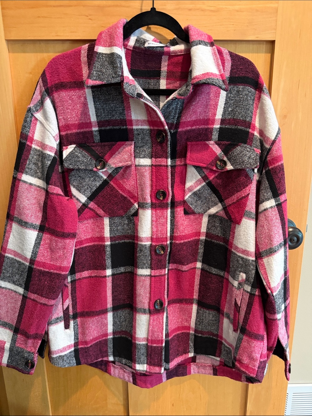 Staccato Pink Plaid Button-Up Shacket